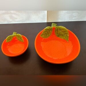 2 Orange serving dishes Vintage